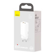 Baseus GaN2 Lite 65 W USB-C + USB-A síťová nabíječka, bílá (EU)