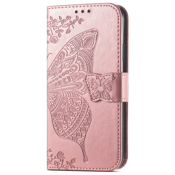 Klopové pouzdro pro Honor Magic 6 Lite 5G, Butterfly, růžové rose gold