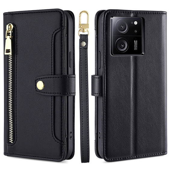 Klopové pouzdro pro Xiaomi 13T / 13T Pro / Redmi K60 Ultra, Wallet Zipper Pocket, černé