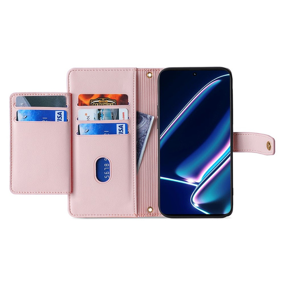 Klopové pouzdro pro Realme 11 Pro 5G / Pro+ 5G, Wallet Zipper Pocket, růžové