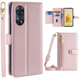 Klopové pouzdro pro Oppo Reno8 T 4G, Wallet Zipper Pocket, růžové