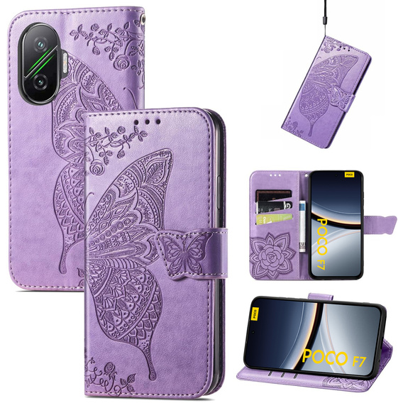 Klopové pouzdro pro Xiaomi Poco F7, Butterfly, fialové