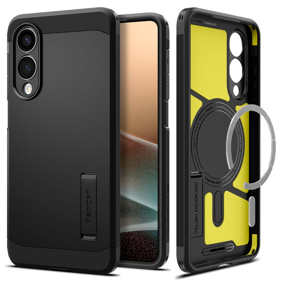 Pouzdro Spigen pro Samsung Galaxy S25 Edge, Tough Armor Mag MagSafe, černé + 9H tvrzené sklo