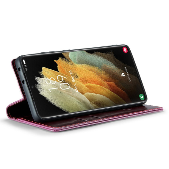 CASEME flipové pouzdro pro Samsung Galaxy S21 Ultra 5G, Waxy Textured, červené