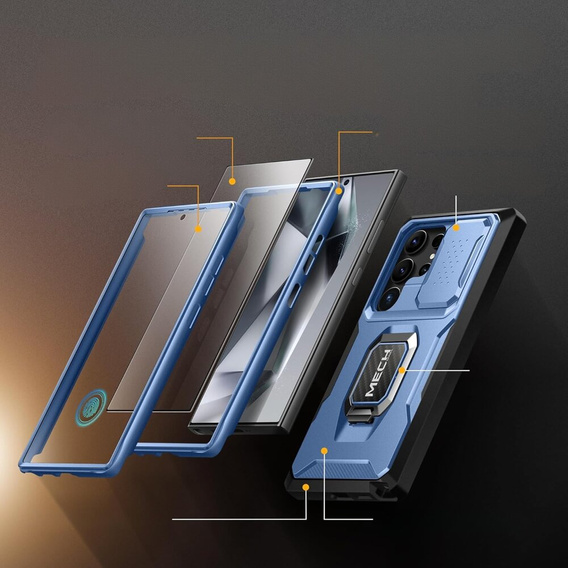 Pancéřové pouzdro pro Samsung Galaxy S24 Ultra, řada TONGATE MECH s kroužkem, zelené