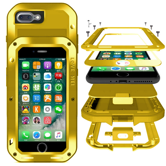 Pouzdro Love Mei pro iPhone 8 Plus/7 Plus, armored with glass, žluté