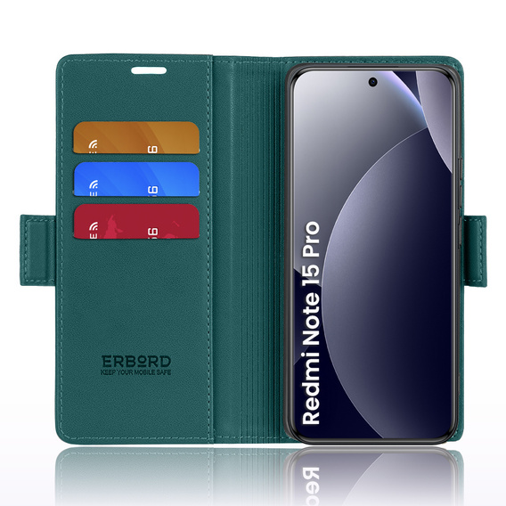 Pouzdro s klopou ERBORD Glossy Litchi pro Xiaomi Redmi Note 15 Pro 5G