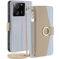 Flipové pouzdro Wallet Zipper Pocket pro Xiaomi 13T / 13T Pro / Redmi K60 Ultra, Wallet Zipper Pocket, se zrcátkem, modré