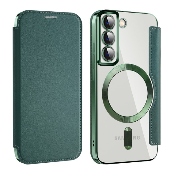 Klopové pouzdro pro Samsung Galaxy S22 5G, RFID Wallet MagSafe CamShield, zelené