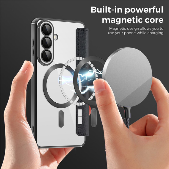 RFID Wallet MagSafe pouzdro s klopou a ochranou fotoaparátu pro Samsung Galaxy S26, černé