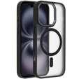 Pouzdro pro iPhone 16 Pro Max, pro MagSafe, ERBORD Matt Case, transparentní / černé + sklo na displej