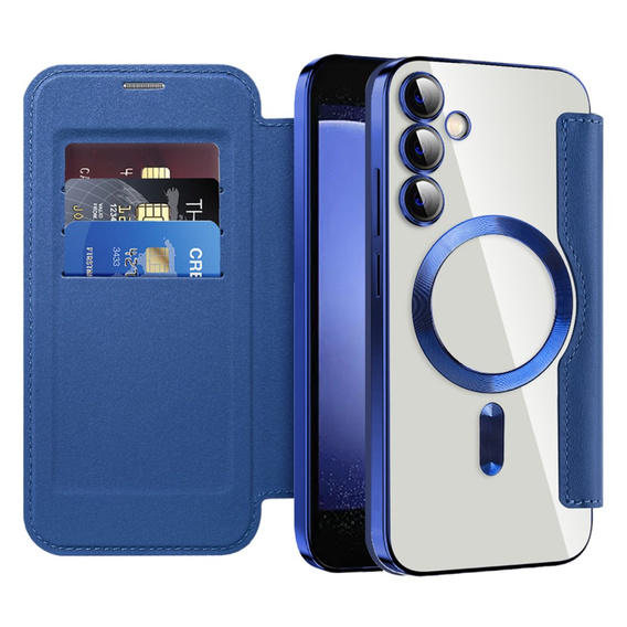 Klopové pouzdro pro Samsung Galaxy S23 FE, RFID Wallet MagSafe CamShield, námořnicky modré