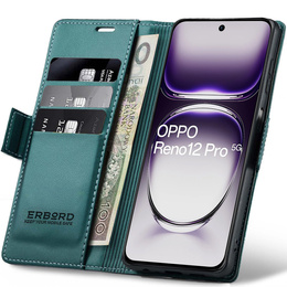 Pouzdro pro Oppo Reno 12 Pro, ERBORD Glossy Litchi, flipová peněženka, zelené