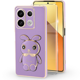 Pouzdro pro Xiaomi Redmi Note 13 5G, Rabbit, fialové + 9H tvrzené sklo