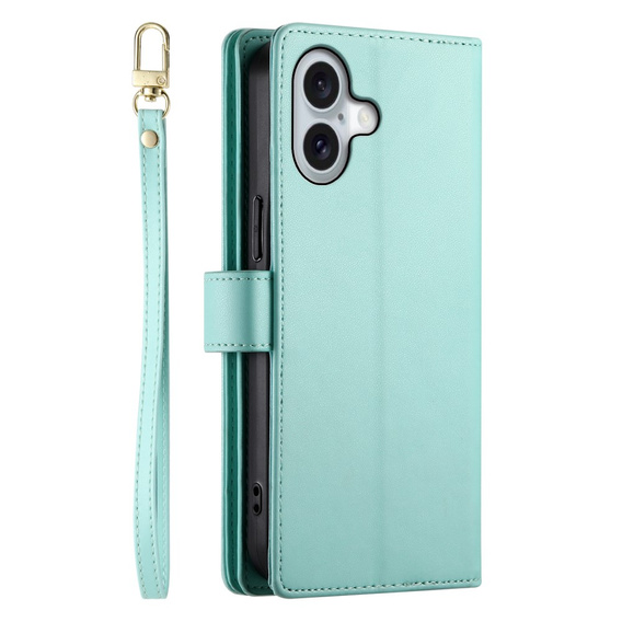 Klopové pouzdro pro iPhone 16, Wallet Zipper Pocket, zelené