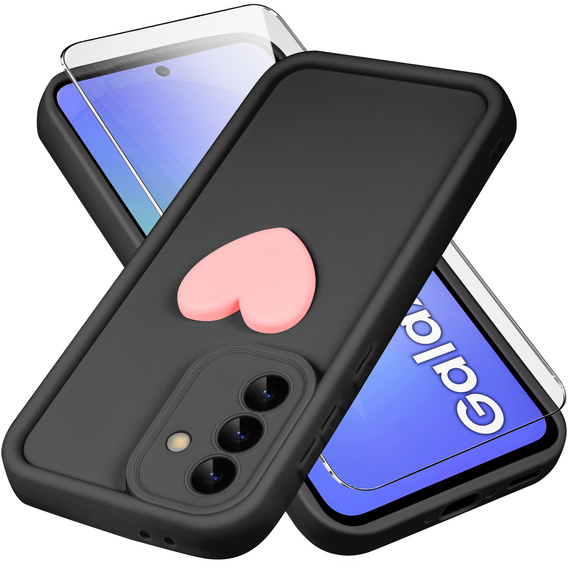 Pouzdro pro Samsung Galaxy A36, Silicone Heart, černé + 9H tvrzené sklo