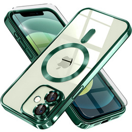Pouzdro pro iPhone 12, Electro MagSafe, zelené + sklo na displej