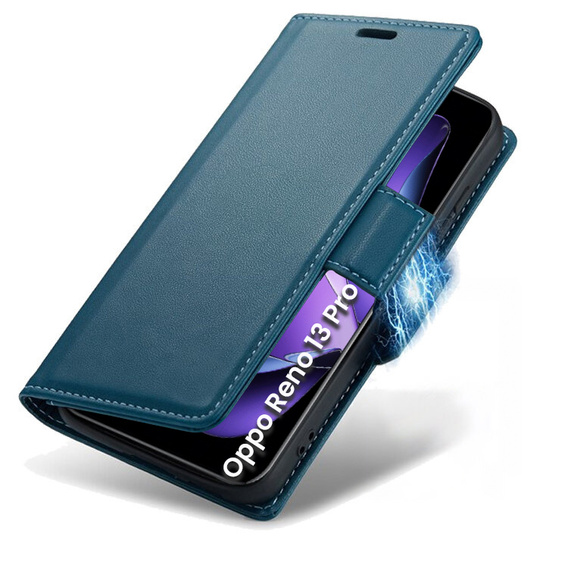 Pouzdro pro Oppo Reno 13 Pro, ERBORD Glossy Litchi, flipová peněženka, modré