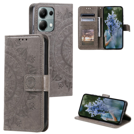 Klopové pouzdro pro Xiaomi Redmi Note 13 Pro 4G / Xiaomi Redmi Note 14S / Xiaomi Poco M6 Pro 4G, Mandala, šedé