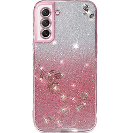 Pouzdro pro Samsung Galaxy S21 FE, Glitter Flower, růžové rose gold