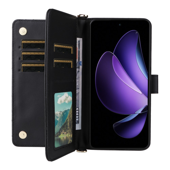 Flipové pouzdro pro Oppo Reno 13F 5G, Crossbody Leather Wallet, černé