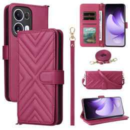Flipové pouzdro pro Oppo Reno 13 Pro 5G, Crossbody Leather Wallet, kaštanové
