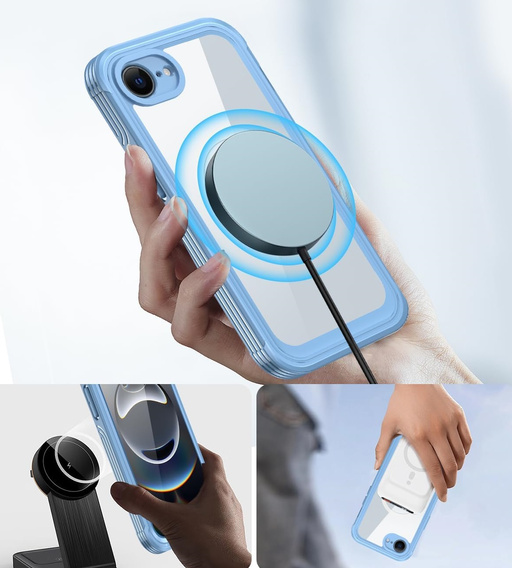 Pouzdro pro iPhone 16E, Shockproof, se sklem, pro MagSafe, modré