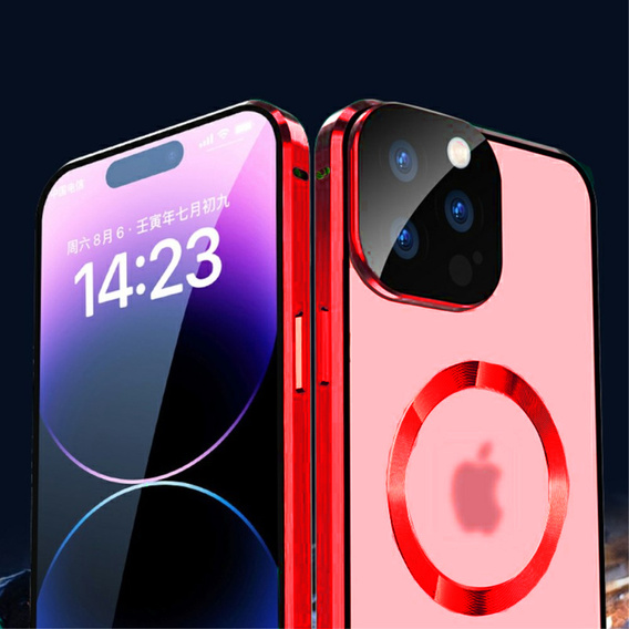 Magnetické pouzdro Dual Glass MagSafe pro iPhone 15 Pro Max, červené