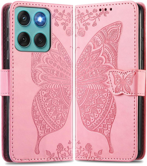Klopové pouzdro pro Motorola Edge 60 / 60 Fusion, Butterfly, růžové rose gold