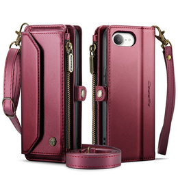 Pouzdro CASEME pro iPhone16e, RFID Leather Wallet, s popruhem přes rameno, červené