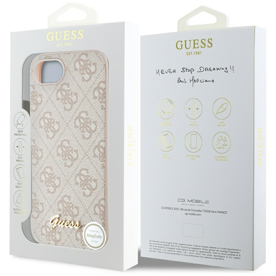 Pouzdro GUESS pro iPhone 16E 4G Metal Gold Logo, růžové