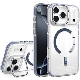 Pouzdro pro iPhone 17 Pro, pro MagSafe, se stojánkem, průhledné s tmavě modrými vložkami