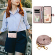 Pouzdro s klopou pro Samsung Galaxy S25 FE, Rhombus Crossbody Leather, růžové rose gold