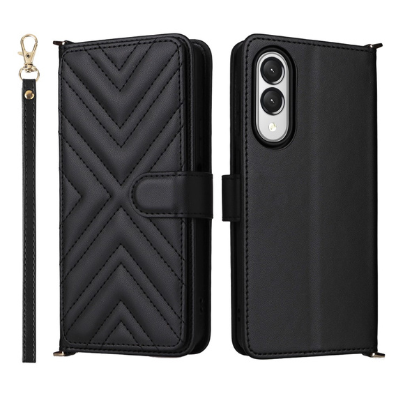 Flipové pouzdro pro Samsung Galaxy S25 Edge, Crossbody Leather Wallet, černé