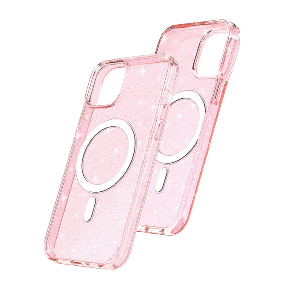 Pouzdro pro iPhone 14, Dropproof MagSafe Glitter, růžové