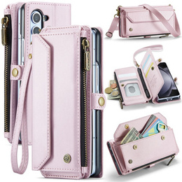 Pouzdro CASEME pro Samsung Galaxy Z Fold6 5G, RFID Leather Wallet, s popruhem přes rameno, růžové