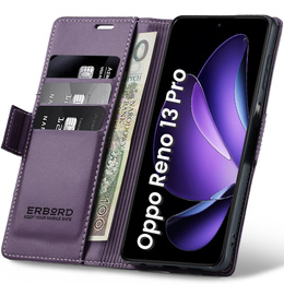 Pouzdro pro Oppo Reno 13 Pro, ERBORD Glossy Litchi, flipová peněženka, fialové