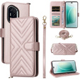Flipové pouzdro pro Honor 400 5G, Crossbody Leather Wallet, růžové