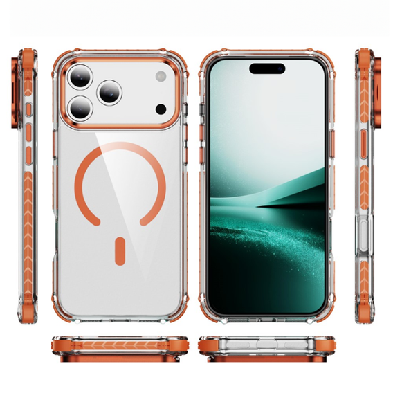 Pancéřové pouzdro MagSafe čiré s oranžovými boky pro iPhone 17 Pro