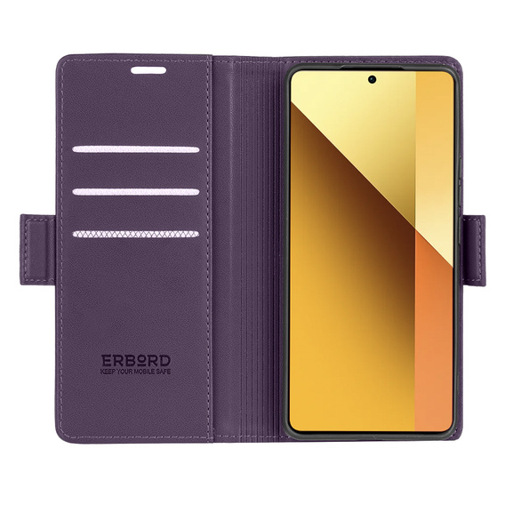 Pouzdro pro Xiaomi Redmi Note 13 5G, ERBORD Glossy Litchi, flipová peněženka, fialové