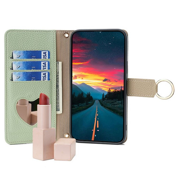 Flipové pouzdro Wallet Zipper Pocket pro Samsung Galaxy A56 5G, Wallet Zipper Pocket, se zrcátkem, zelené