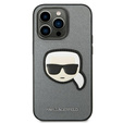Pouzdro Karl Lagerfeld pro iPhone 14 Pro Max, Saffiano Karl's Head Patch, stříbrné