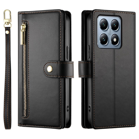 Klopové pouzdro pro Xiaomi 14T Pro, Wallet Zipper Pocket, černé