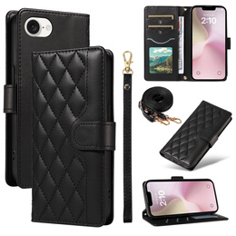 Pouzdro s klopou pro iPhone 16E, Rhombus Crossbody Leather, černé