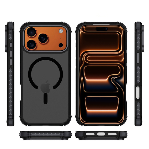 Matné pouzdro pro iPhone 17 Pro, pancéřované, pro MagSafe, kouřové s černými boky