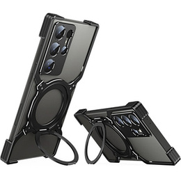 Pouzdro pro Samsung Galaxy S24 Ultra, Kickstand Bumper, s krytem objektivu, pro MagSafe, černá / stříbrná