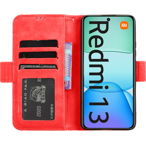 Klopové pouzdro pro Xiaomi Redmi 13, Card Slot, červené