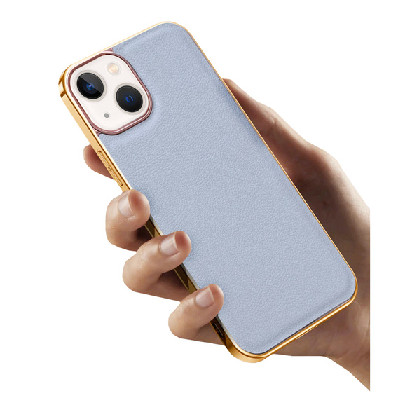 Pouzdro pro iPhone 14, Cowhide Leather, šedé