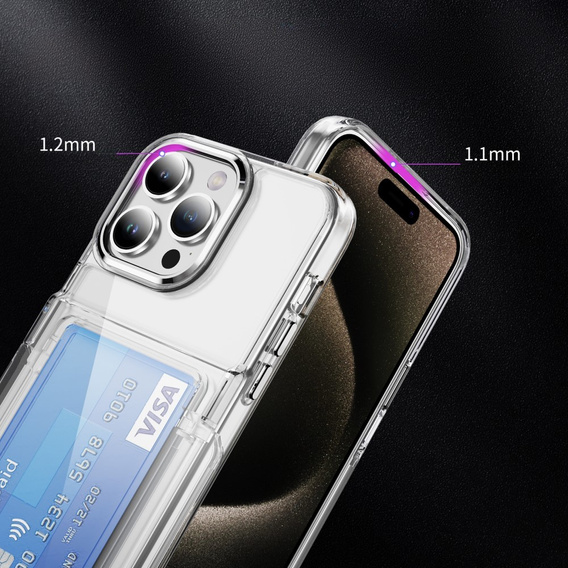 Pouzdro pro iPhone 16 Pro, Card Holder Kickstand, transparentní