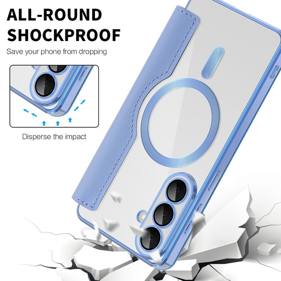 RFID Wallet MagSafe pouzdro s klopou a ochranou fotoaparátu pro Samsung Galaxy S26, modré